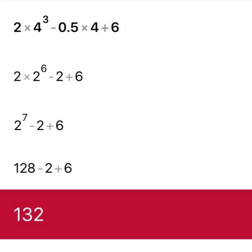 Найдите значение выражения 2x^3-0,5x+6 при x=4 y=-2