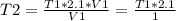 T2= \frac{T1*2.1*V1}{V1}= \frac{T1*2.1}{1}