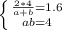 \left \{ {{ \frac{2*4}{a+b}=1.6} \atop {ab=4}} \right.