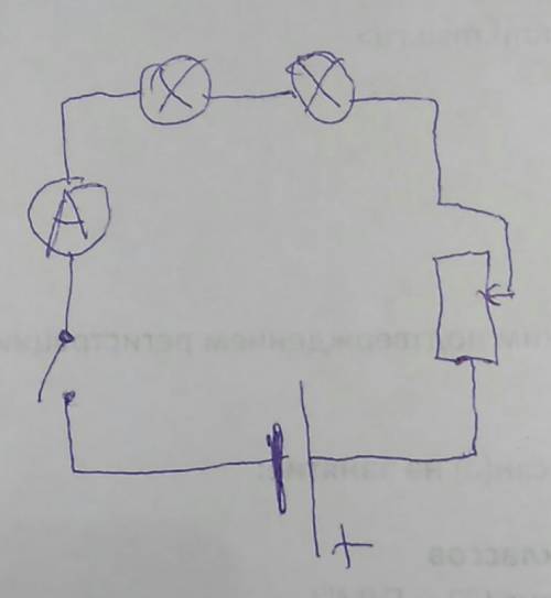 Начертите схему состоящую из последовательно соединенных источника тока ключа реостага амперметра и