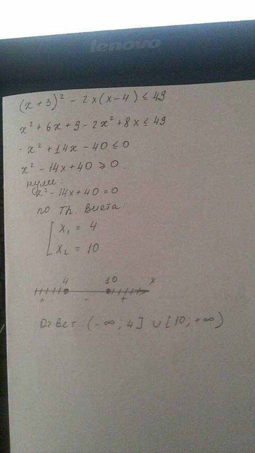 Решить неравенство. нужно! (x+3)^2-2x(x-4)≤49