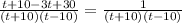 \frac{t+10-3t+30}{(t+10)(t-10)}= \frac{1}{(t+10)(t-10)}