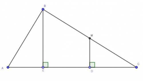 Утрикутнику авс точка м середина вс, ас 24 см знайдіть відстань d від точки м до сторони ас, якщо пл