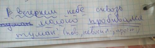 Ввечернем небе сквозь молоко пробивался туман. сделайте полный синтаксический разбор