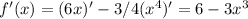 f'(x)=(6x)'-3/4(x^4)'=6-3x^3