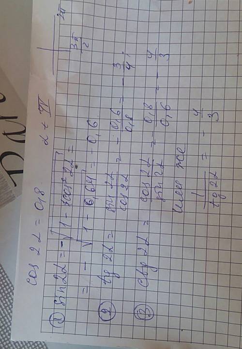 Cos 2a = 0,8. а - 4 четверть. найти sin2a,cos2a и tg2a.