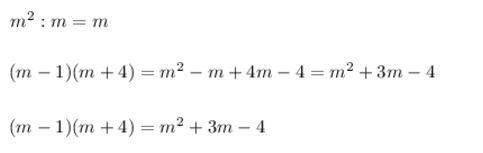 Впишите вместо значка * недостающие одночлены так ,чтобы получилось тождество: (m-1)(*+4)=m^2+*-*