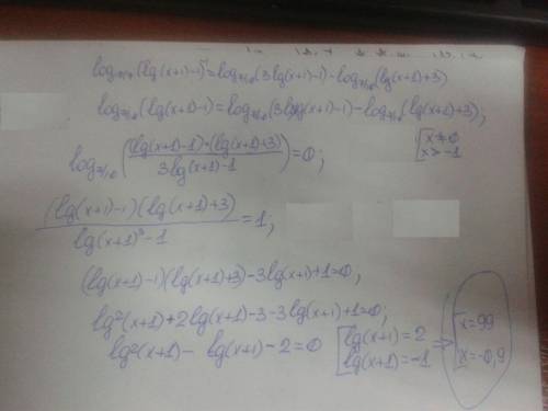 ㏒10/7(lg(x+1)-1)^-1 = ㏒7/10(3lg(x+1)-1)-㏒7/10(lg(x+1)+3)