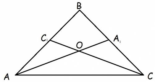 Втреугольнике авс←вас=←вса, биссектрисы аа1 и сс1 пересекаются в точке о. докажите что треугольник а