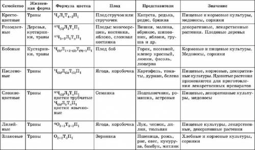 Всем я новенькая в школе можете задали таблицу по биологии семейство двудольных !