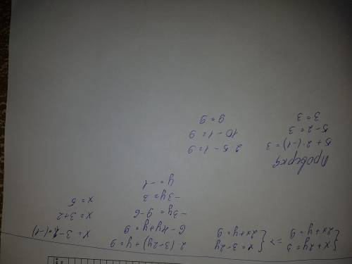 Сумма решений системы равна x+2y=3 2x+y=9