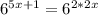 6^{5x+1}=6^{2*2x}