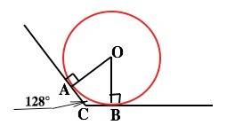 Вугол c величиной 128° вписана окружность, которая касается сторон угла в точках a и b, точка o - це