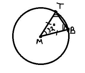 Mt- диаметр окружности, b-точка на окружности. найдите угол btm, если угол bmt=32°