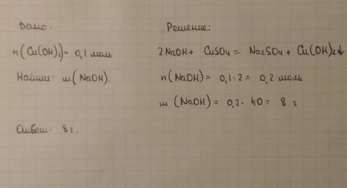 2naoh+ cuso4=na2so4+cu (oh)2 к раствору гидрооксида натрия добавили избыток сульфата меди (2). при э