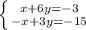 \left \{ {{x+6y=-3} \atop {-x+3y=-15}} \right.