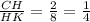 \frac{CH}{HK} = \frac{2}{8} = \frac{1}{4}