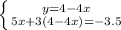 \left \{ {{y=4-4x} \atop {5x+3(4-4x)=-3.5}} \right.