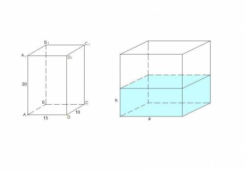 Сосуд в виде прямоугольного параллелепипеда с высотой 20 см и сторонами основания 10 см и 15 см напо