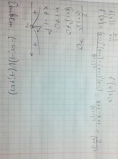 Найдите множество решений неравенства f'(x)> 0,если f(x)=x-1/x+1