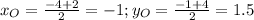 x_O=\frac{-4+2}{2}=-1; y_O=\frac{-1+4}{2}=1.5