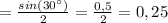 = \frac{sin(30^{\circ})}{2} = \frac{0,5}{2} = 0,25