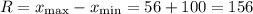 R=x_{\max}-x_{\min}=56+100=156