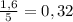 \frac{1,6}{5} =0,32