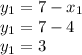 y_1=7-x_1 \\ y_1=7-4 \\ y_1=3