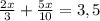 \frac{2x}{3}+ \frac{5x}{10} =3,5