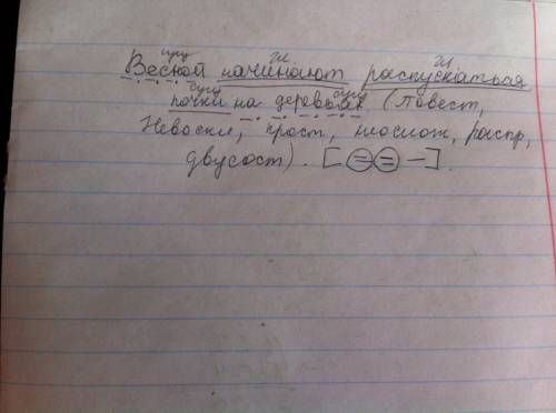 Разберите предожение по частям речи и членам предложения весной начинают распускаться почки на дерев