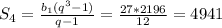 S_{4}= \frac{b_{1}(q^{3} -1)}{q-1}= \frac{27*2196}{12} =4941