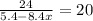 \frac{24}{5.4-8.4x}=20