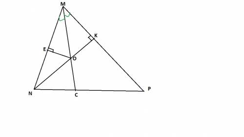 Востроугольном треугольникеmnp биссектриса угла m пересекает высоту nk в точке о, причем ок =9см. на