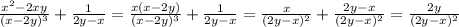 \frac{x^2-2xy}{(x-2y)^3}+\frac{1}{2y-x}=\frac{x(x-2y)}{(x-2y)^3}+\frac{1}{2y-x}=\frac{x}{(2y-x)^2}+\frac{2y-x}{(2y-x)^2}=\frac{2y}{(2y-x)^2}