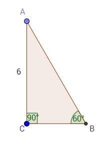 Втеругольнике abc угол c прямой, ac=6, угол b равен 60°. найдите ab, bc, угол a