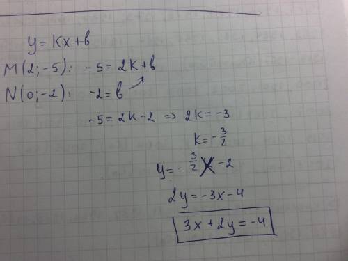 Запишите уравнение прямой ax + by = c ( где a,b,c - целые числа ), проходящей через точки m (-4; 8 )