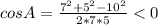 cos A=\frac{7^2+5^2-10^2}{2*7*5}