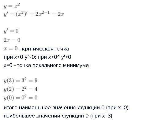 Найдите наибольшее и наименьшее значение функции y=х2 на отрезке [3; 2]