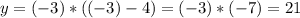 y=(-3)*((-3)-4)=(-3)*(-7)=21