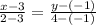 \frac{x-3}{2-3}=\frac{y-(-1)}{4-(-1)}