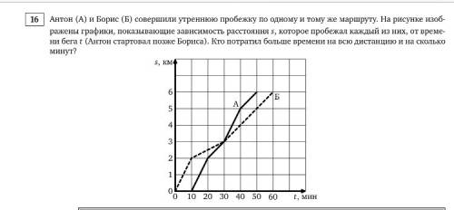 Антон а и борис б совершили утренюю пробежку по одному и тому же маршруту.(антон начал пробежку позж