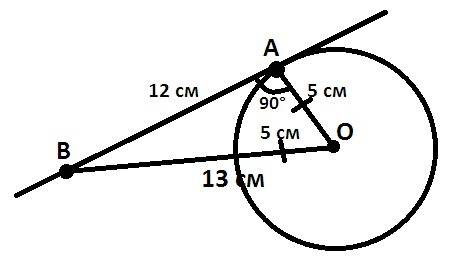 Прямая ав касается окружности с центром о и радиусом 5 см в точке а. найдите расстояние от точки в д