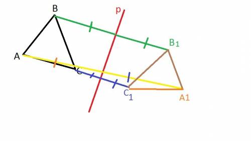 Дан треугольник abc и прямая р(р не пересекает треугольник).построить треугольник, на который отобра