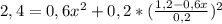 2,4 = 0,6 x^{2} + 0,2 * (\frac{1,2 - 0,6 x}{0,2})^2&#10;&#10;