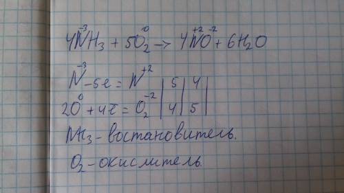 Определите окислитель и востановитель: nh3+o2-no+h2o