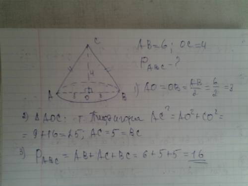 Диаметр основания конуса равна 6 см, а высота - 4 см. найти периметр осевого сечения. діаметр основи