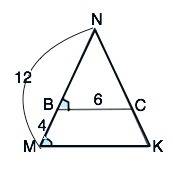 Втреугольнике mnk на стороне mn отмечена точка b, на стороне nk-точка с, причём bc паралейно mk. най