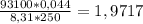 \frac{93100*0,044}{8,31*250} = 1,9717