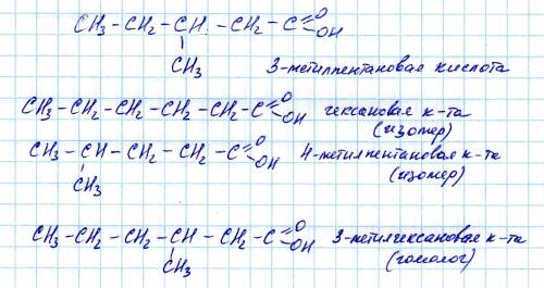 Составьте два изомера и один гомолог для 3-метилпентановой кислоты нужно